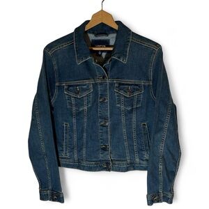 V3- Lands End Women’s 14/16 Large Jean Jacket Dark Blue Jean Jacket